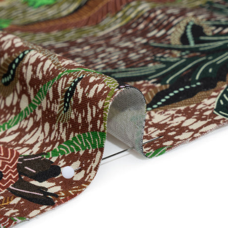 Stretch Cotton Twill Print - Brown and Green Textural Palm Trees - Mood Exclusive Island Energy