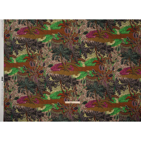 Stretch Cotton Twill Print - Brown and Green Textural Palm Trees - Mood Exclusive Island Energy