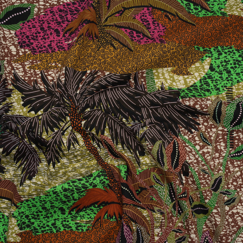 Stretch Cotton Twill Print - Brown and Green Textural Palm Trees - Mood Exclusive Island Energy