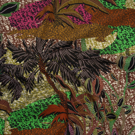 Stretch Cotton Twill Print - Brown and Green Textural Palm Trees - Mood Exclusive Island Energy