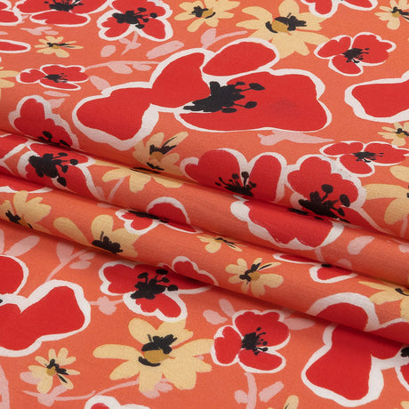 Cotton Voile Print - Orange and Red Floral - Mood Exclusive Grooving Blooms