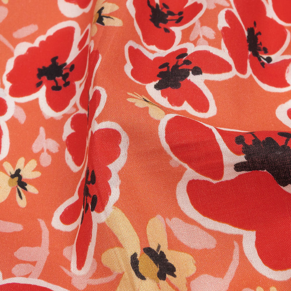 Cotton Voile Print - Orange and Red Floral - Mood Exclusive Grooving Blooms
