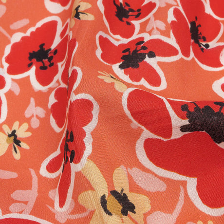 Cotton Voile Print - Orange and Red Floral - Mood Exclusive Grooving Blooms