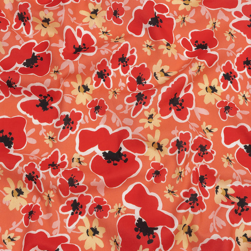 Cotton Voile Print - Orange and Red Floral - Mood Exclusive Grooving Blooms