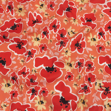 Cotton Voile Print - Orange and Red Floral - Mood Exclusive Grooving Blooms