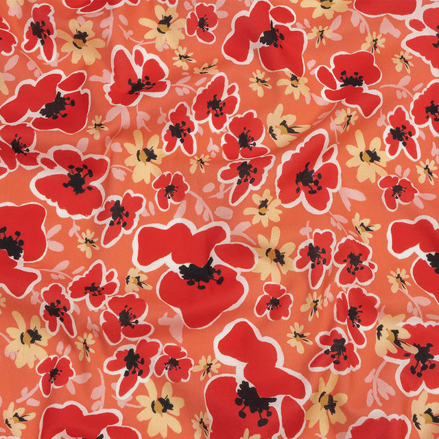 Cotton Voile Print - Orange and Red Floral - Mood Exclusive Grooving Blooms