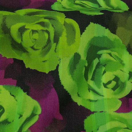 Cotton Poplin Print - Lime Green and Purple Roses - Mood Exclusive Ghost of a Rose