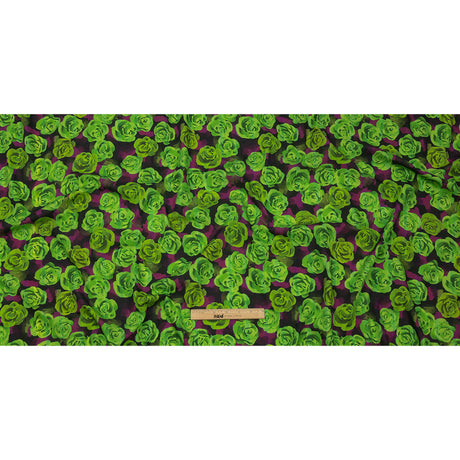 Cotton Poplin Print - Lime Green and Purple Roses - Mood Exclusive Ghost of a Rose