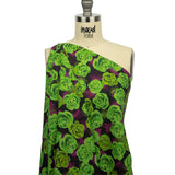 Cotton Poplin Print - Lime Green and Purple Roses - Mood Exclusive Ghost of a Rose