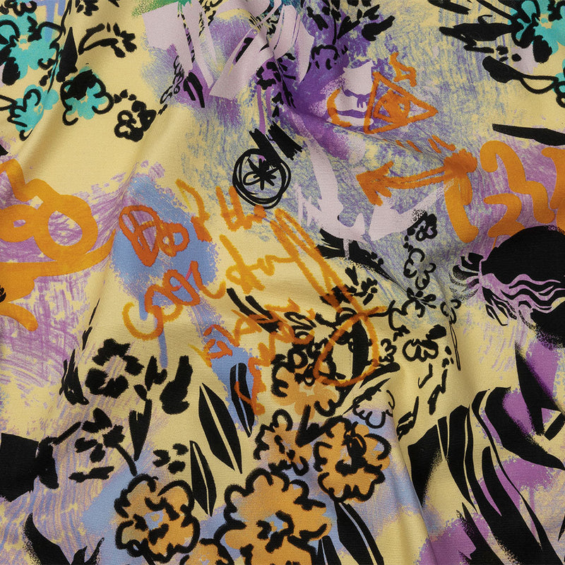 Stretch Cotton Canvas Print - Purple and Yellow Graffiti - Mood Exclusive Graffiti Lane