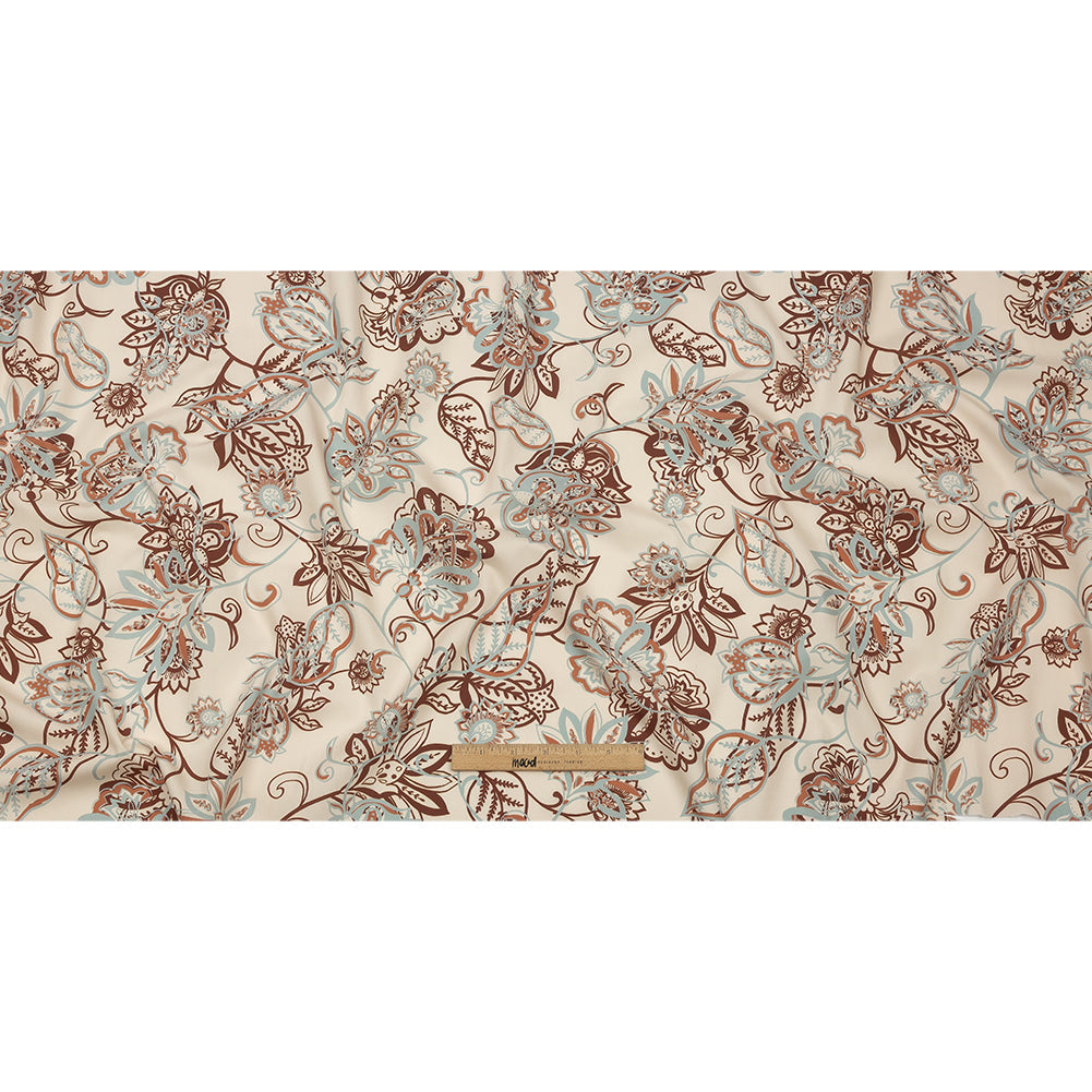 Cotton Poplin Print - Cream, Burgundy and Blue Floral - Mood Exclusive Floral Mirage