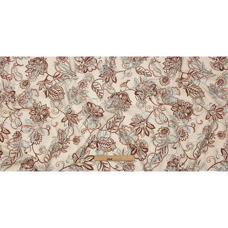 Cotton Poplin Print - Cream, Burgundy and Blue Floral - Mood Exclusive Floral Mirage