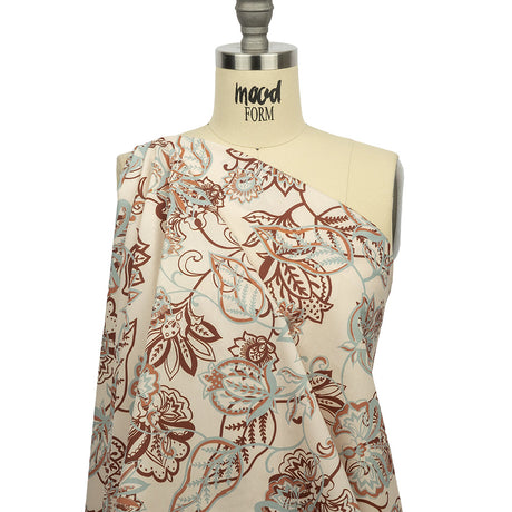Cotton Poplin Print - Cream, Burgundy and Blue Floral - Mood Exclusive Floral Mirage