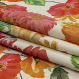 Stretch Cotton Canvas Print - White, Pink and Orange Floral - Mood Exclusive Garden Glory