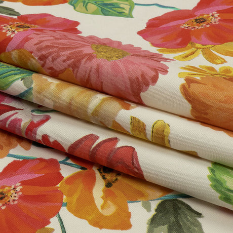 Stretch Cotton Canvas Print - White, Pink and Orange Floral - Mood Exclusive Garden Glory