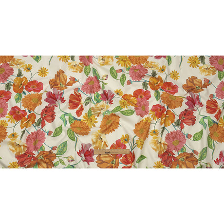 Stretch Cotton Canvas Print - White, Pink and Orange Floral - Mood Exclusive Garden Glory
