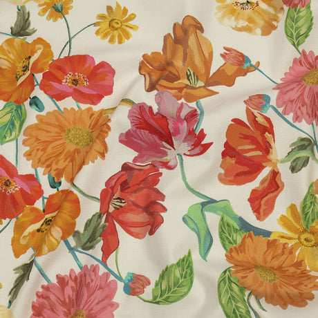 Stretch Cotton Canvas Print - White, Pink and Orange Floral - Mood Exclusive Garden Glory