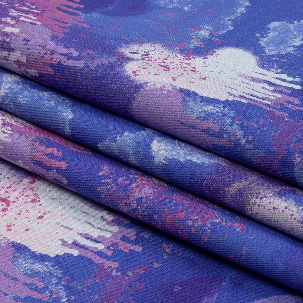 Stretch Cotton Canvas Print - Purple and Blue Spray Paint Blobs - Mood Exclusive Painter's Paradise