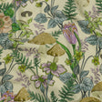 Stretch Cotton Twill Print - Cream. Green and Blue Mushrooms and Flowers - Mood Exclusive Mycelium Mystique