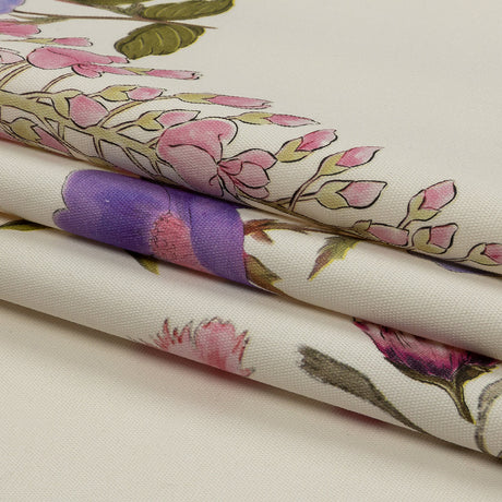 Stretch Cotton Canvas Print - White, Peach and Lavender Floral - Mood Exclusive English Gardens
