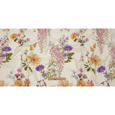 Stretch Cotton Canvas Print - White, Peach and Lavender Floral - Mood Exclusive English Gardens