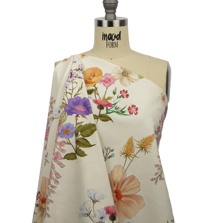 Stretch Cotton Canvas Print - White, Peach and Lavender Floral - Mood Exclusive English Gardens