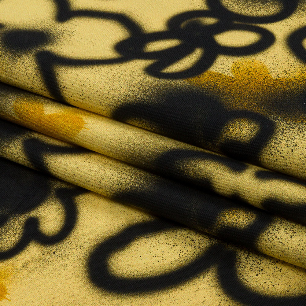 Stretch Cotton Canvas Print - Yellow and Black Spraypaint Floral - Mood Exclusive Street Sketch