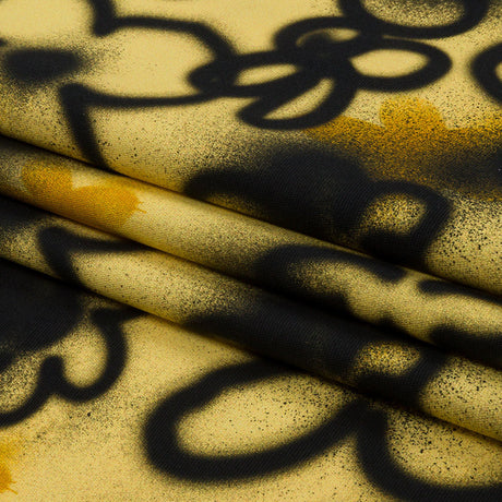 Stretch Cotton Canvas Print - Yellow and Black Spraypaint Floral - Mood Exclusive Street Sketch
