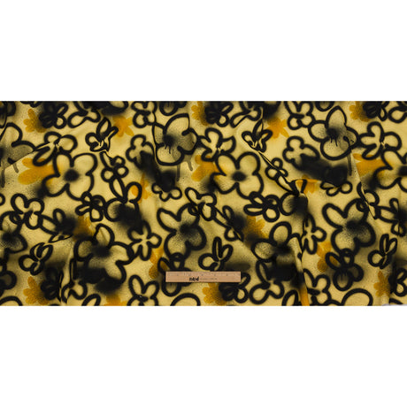 Stretch Cotton Canvas Print - Yellow and Black Spraypaint Floral - Mood Exclusive Street Sketch