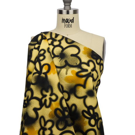 Stretch Cotton Canvas Print - Yellow and Black Spraypaint Floral - Mood Exclusive Street Sketch