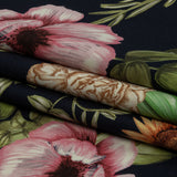 Stretch Cotton Canvas Print - Navy, Pink and Green Floral - Mood Exclusive Wonderland Garden