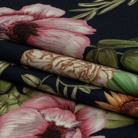 Stretch Cotton Canvas Print - Navy, Pink and Green Floral - Mood Exclusive Wonderland Garden