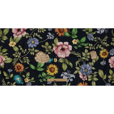 Stretch Cotton Canvas Print - Navy, Pink and Green Floral - Mood Exclusive Wonderland Garden