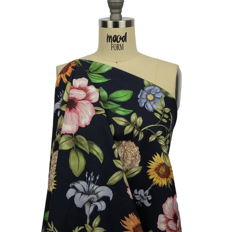 Stretch Cotton Canvas Print - Navy, Pink and Green Floral - Mood Exclusive Wonderland Garden
