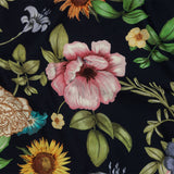 Stretch Cotton Canvas Print - Navy, Pink and Green Floral - Mood Exclusive Wonderland Garden