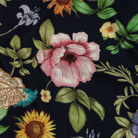 Stretch Cotton Canvas Print - Navy, Pink and Green Floral - Mood Exclusive Wonderland Garden