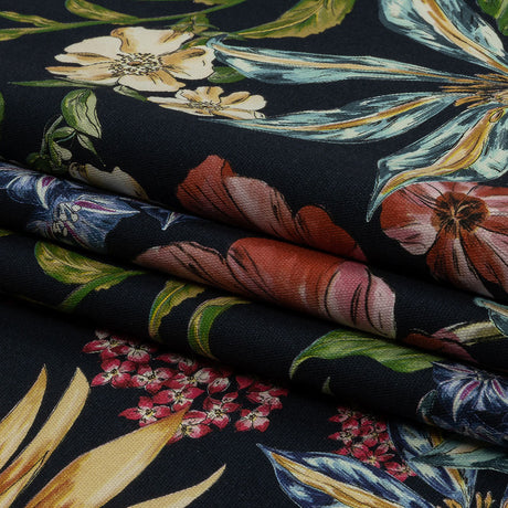 Stretch Cotton Canvas Print - Navy, Red, Yellow and Blue Floral - Mood Exclusive Lucid Dream