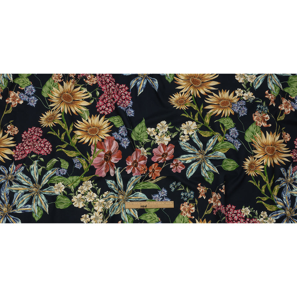 Stretch Cotton Canvas Print - Navy, Red, Yellow and Blue Floral - Mood Exclusive Lucid Dream