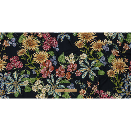 Stretch Cotton Canvas Print - Navy, Red, Yellow and Blue Floral - Mood Exclusive Lucid Dream