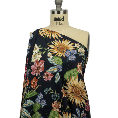 Stretch Cotton Canvas Print - Navy, Red, Yellow and Blue Floral - Mood Exclusive Lucid Dream