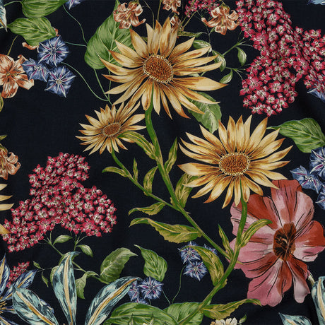 Stretch Cotton Canvas Print - Navy, Red, Yellow and Blue Floral - Mood Exclusive Lucid Dream