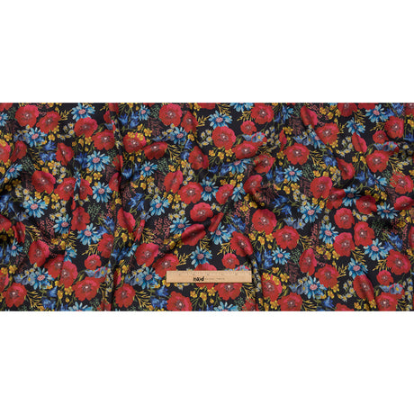 Polyester Twill Print - Red, Blue and Yellow Floral - Mood Exclusive Poppies Please
