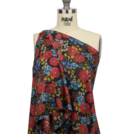 Polyester Twill Print - Red, Blue and Yellow Floral - Mood Exclusive Poppies Please