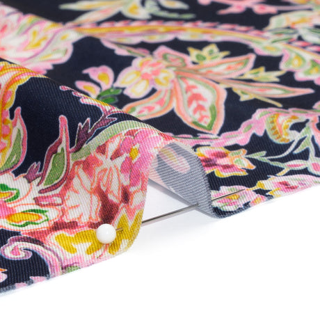 Polyester Twill Print - Black, Pink and Green Paisley - Mood Exclusive Tendrillar Twist