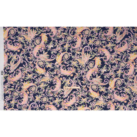 Polyester Twill Print - Black, Pink and Green Paisley - Mood Exclusive Tendrillar Twist