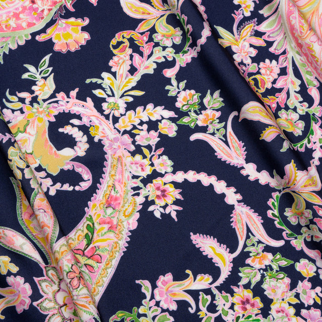 Polyester Twill Print - Black, Pink and Green Paisley - Mood Exclusive Tendrillar Twist