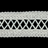 Vintage White and Ivory Lattice Window Rectangular Beaded and Braided Applique - 7.75" x 1.5"