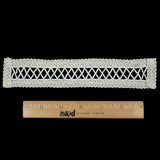 Vintage White and Ivory Lattice Window Rectangular Beaded and Braided Applique - 7.75" x 1.5"
