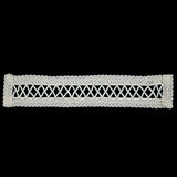Vintage White and Ivory Lattice Window Rectangular Beaded and Braided Applique - 7.75" x 1.5"