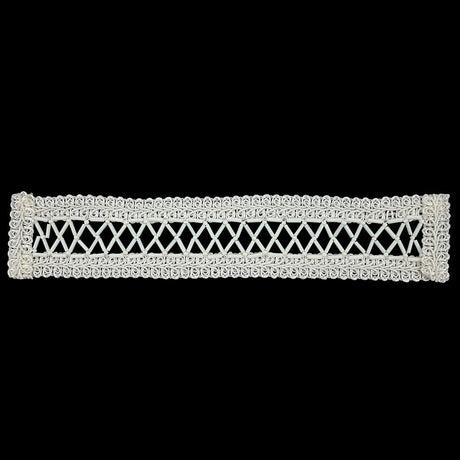 Vintage White and Ivory Lattice Window Rectangular Beaded and Braided Applique - 7.75" x 1.5"
